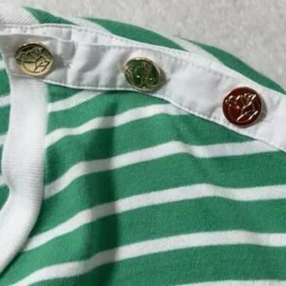 Draper James T-Shirt Mini Dress Sz XL Green Striped Short Sleeve Drawstring - Picture 4 of 6